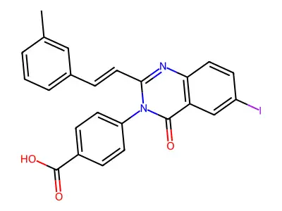 4-[6-Iodo-2-[2-(3-methylphenyl)ethenyl]-4-oxoquinazolin-3-yl]benzoic acid structure