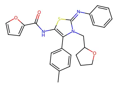 N-[(2Z)-4-(4-methylphenyl)-2-(phenylimino)-3-(tetrahydrofuran-2-ylmethyl)-2,3-dihydro-1,3-thiazol-5-yl]furan-2-carboxamide structure