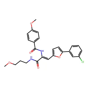 N-{(1Z)-1-[5-(3-chlorophenyl)furan-2-yl]-3-[(3-methoxypropyl)amino]-3-oxoprop-1-en-2-yl}-4-methoxybenzamide structure