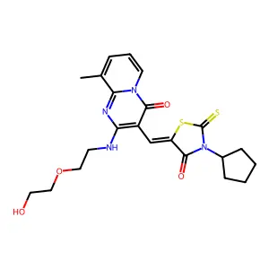 3-[(Z)-(3-cyclopentyl-4-oxo-2-thioxo-1,3-thiazolidin-5-ylidene)methyl]-2-{[2-(2-hydroxyethoxy)ethyl]amino}-9-methyl-4H-pyrido[1,2-a]pyrimidin-4-one structure