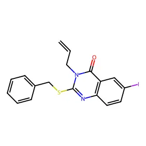 2-Benzylsulfanyl-6-iodo-3-prop-2-enylquinazolin-4-one structure