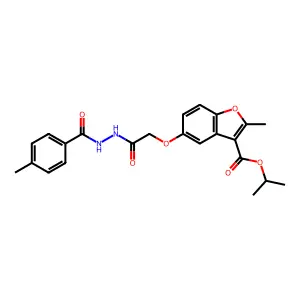 isopropyl 2-methyl-5-(2-(2-(4-methylbenzoyl)hydrazinyl)-2-oxoethoxy)benzofuran-3-carboxylate structure