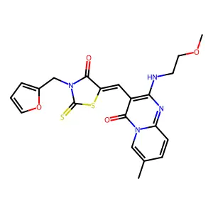 (Z)-3-(furan-2-ylmethyl)-5-((2-((2-methoxyethyl)amino)-7-methyl-4-oxo-4H-pyrido[1,2-a]pyrimidin-3-yl)methylene)-2-thioxothiazolidin-4-one structure