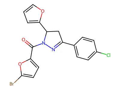 (5-bromofuran-2-yl)-[5-(4-chlorophenyl)-3-(furan-2-yl)-3,4-dihydropyrazol-2-yl]methanone structure
