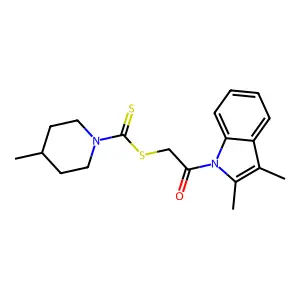2-(2,3-dimethyl-1H-indol-1-yl)-2-oxoethyl 4-methylpiperidine-1-carbodithioate structure