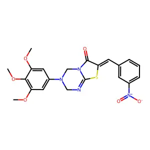 (7Z)-7-[(3-nitrophenyl)methylidene]-3-(3,4,5-trimethoxyphenyl)-2,4-dihydro-[1,3]thiazolo[3,2-a][1,3,5]triazin-6-one structure