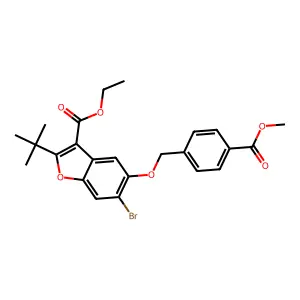 ethyl 6-bromo-2-(tert-butyl)-5-((4-(methoxycarbonyl)benzyl)oxy)benzofuran-3-carboxylate structure