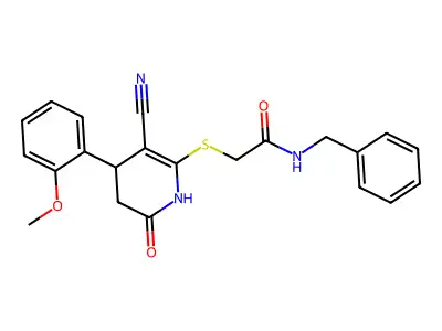 N-benzyl-2-{[3-cyano-4-(2-methoxyphenyl)-6-oxo-1,4,5,6-tetrahydropyridin-2-yl]sulfanyl}acetamide structure