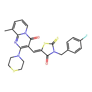 3-{(Z)-[3-(4-fluorobenzyl)-4-oxo-2-thioxo-1,3-thiazolidin-5-ylidene]methyl}-9-methyl-2-(thiomorpholin-4-yl)-4H-pyrido[1,2-a]pyrimidin-4-one structure