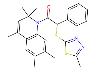 2-[(5-methyl-1,3,4-thiadiazol-2-yl)sulfanyl]-1-(2,2,4,6,7-pentamethylquinolin-1(2H)-yl)-2-phenylethanone structure