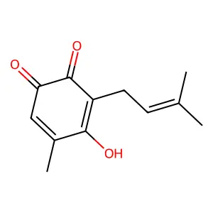 4-Hydroxy-5-methyl-3-(3-methylbut-2-enyl)cyclohexa-3,5-diene-1,2-dione structure