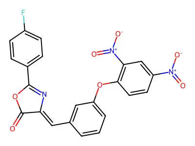 4-[[3-(2,4-dinitrophenoxy)phenyl]methylidene]-2-(4-fluorophenyl)-1,3-oxazol-5-one structure
