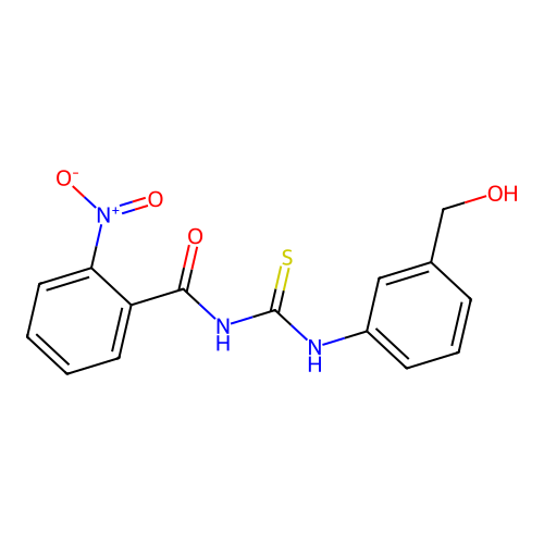 N-[[3-(hydroxymethyl)phenyl]carbamothioyl]-2-nitrobenzamide structure