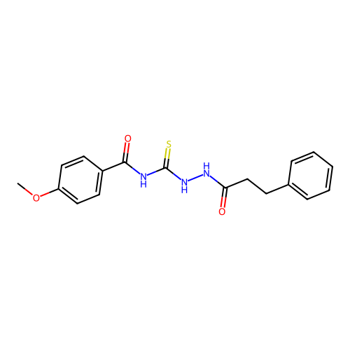 4-methoxy-N-{[2-(3-phenylpropanoyl)hydrazino]carbothioyl}benzamide structure