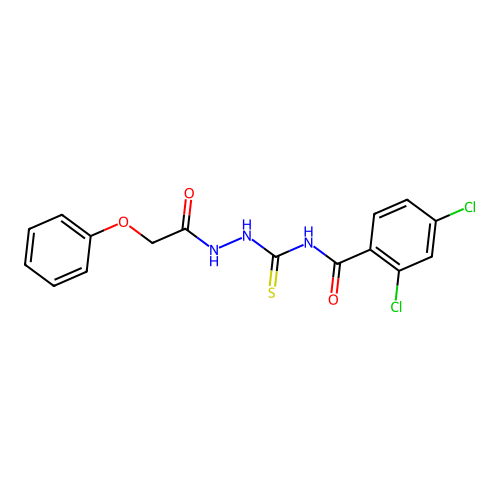 2,4-dichloro-N-{[2-(phenoxyacetyl)hydrazino]carbothioyl}benzamide structure