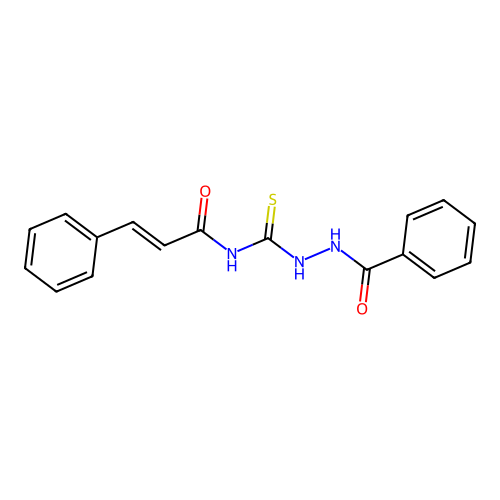 (2E)-3-phenyl-N-{[2-(phenylcarbonyl)hydrazinyl]carbonothioyl}prop-2-enamide structure