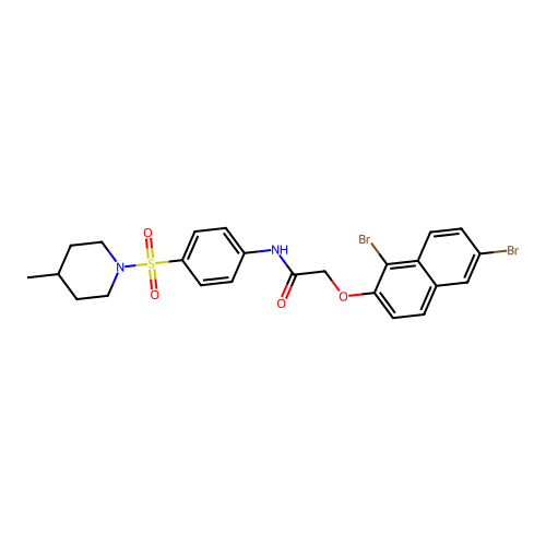 2-[(1,6-dibromo-2-naphthyl)oxy]-N-{4-[(4-methyl-1-piperidinyl)sulfonyl]phenyl}acetamide structure