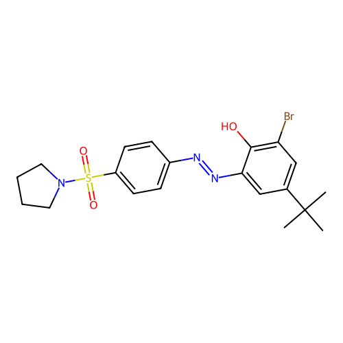 2-bromo-4-tert-butyl-6-{(E)-[4-(pyrrolidin-1-ylsulfonyl)phenyl]diazenyl}phenol structure
