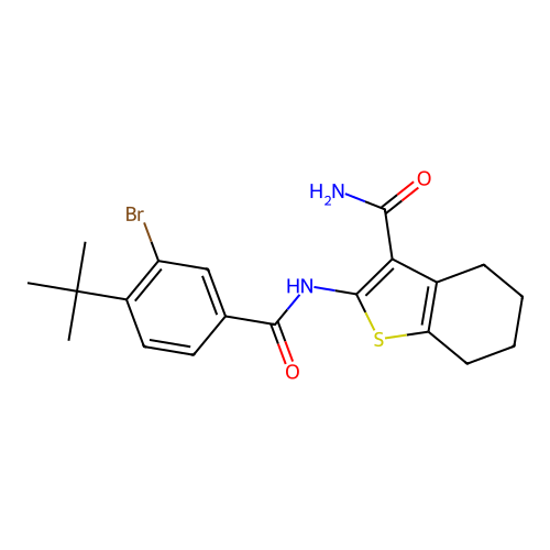 2-[(3-bromo-4-tert-butylbenzoyl)amino]-4,5,6,7-tetrahydro-1-benzothiophene-3-carboxamide structure