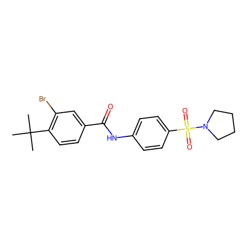 3-bromo-4-tert-butyl-N-[4-(pyrrolidin-1-ylsulfonyl)phenyl]benzamide structure