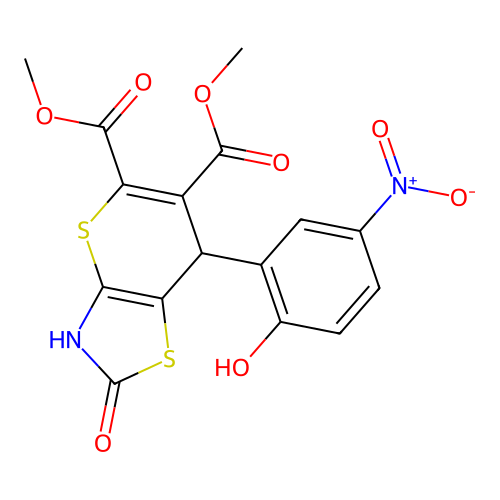 dimethyl 7-(2-hydroxy-5-nitrophenyl)-2-oxo-3,7-dihydro-2H-thiopyrano[2,3-d][1,3]thiazole-5,6-dicarboxylate structure