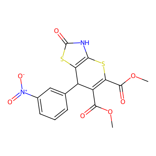 dimethyl 7-(3-nitrophenyl)-2-oxo-3,7-dihydro-2H-thiopyrano[2,3-d][1,3]thiazole-5,6-dicarboxylate structure