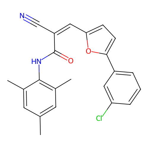 (Z)-3-(5-(3-chlorophenyl)furan-2-yl)-2-cyano-N-mesitylacrylamide structure