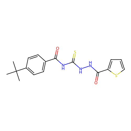 4-tert-butyl-N-{[2-(thien-2-ylcarbonyl)hydrazino]carbothioyl}benzamide structure