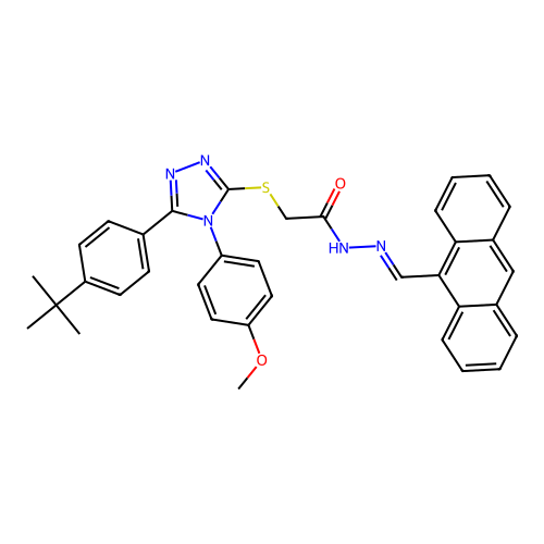 (E)-N'-(anthracen-9-ylmethylene)-2-((5-(4-(tert-butyl)phenyl)-4-(4-methoxyphenyl)-4H-1,2,4-triazol-3-yl)thio)acetohydrazide structure