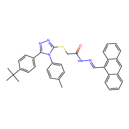 (E)-N'-(anthracen-9-ylmethylene)-2-((5-(4-(tert-butyl)phenyl)-4-(p-tolyl)-4H-1,2,4-triazol-3-yl)thio)acetohydrazide structure