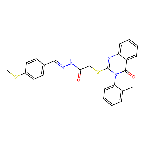 2-{[3-(2-methylphenyl)-4-oxo-3,4-dihydroquinazolin-2-yl]sulfanyl}-N'-{(E)-[4-(methylsulfanyl)phenyl]methylidene}acetohydrazide structure