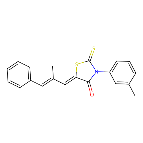 (Z)-5-((E)-2-methyl-3-phenylallylidene)-2-thioxo-3-(m-tolyl)thiazolidin-4-one structure