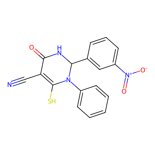 2-(3-Nitrophenyl)-6-oxo-3-phenyl-4-sulfanyl-1,2-dihydropyrimidine-5-carbonitrile structure