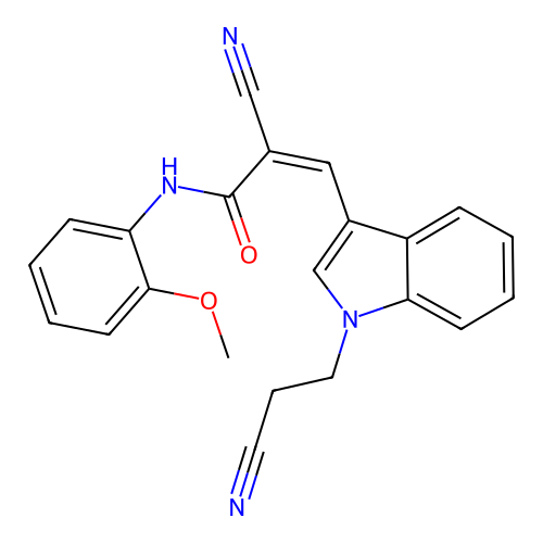 (2Z)-2-cyano-3-[1-(2-cyanoethyl)indol-3-yl]-N-(2-methoxyphenyl)prop-2-enamide structure