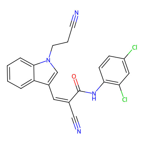 (2Z)-2-cyano-3-[1-(2-cyanoethyl)-1H-indol-3-yl]-N-(2,4-dichlorophenyl)prop-2-enamide structure