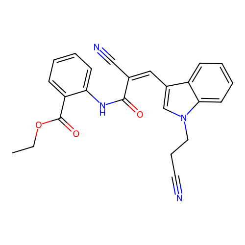 (Z)-ethyl 2-(2-cyano-3-(1-(2-cyanoethyl)-1H-indol-3-yl)acrylamido)benzoate structure