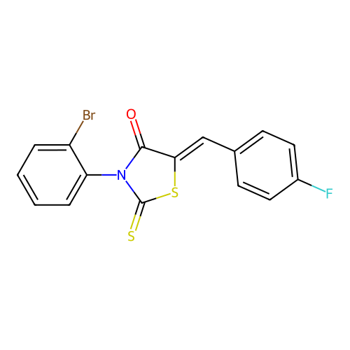 (5Z)-3-(2-bromophenyl)-5-(4-fluorobenzylidene)-2-thioxo-1,3-thiazolidin-4-one structure