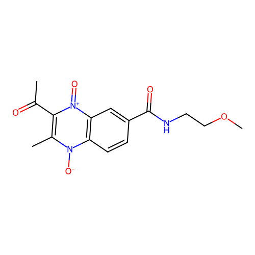 3-Acetyl-N-(2-methoxyethyl)-2-methylquinoxaline-6-carboxamide 1,4-dioxide structure