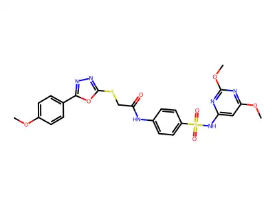 N-[4-[(2,6-dimethoxypyrimidin-4-yl)sulfamoyl]phenyl]-2-[[5-(4-methoxyphenyl)-1,3,4-oxadiazol-2-yl]sulfanyl]acetamide structure