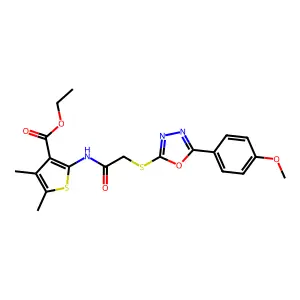 ethyl 2-[({[5-(4-methoxyphenyl)-1,3,4-oxadiazol-2-yl]sulfanyl}acetyl)amino]-4,5-dimethylthiophene-3-carboxylate structure