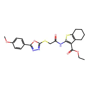 ethyl 2-(2-((5-(4-methoxyphenyl)-1,3,4-oxadiazol-2-yl)thio)acetamido)-4,5,6,7-tetrahydrobenzo[b]thiophene-3-carboxylate structure