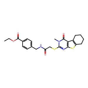 ethyl 4-[({[(3-methyl-4-oxo-3,4,5,6,7,8-hexahydro[1]benzothieno[2,3-d]pyrimidin-2-yl)sulfanyl]acetyl}amino)methyl]benzoate structure