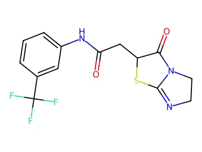 2-{3-oxo-2H,3H,5H,6H-imidazo[2,1-b][1,3]thiazol-2-yl}-N-[3-(trifluoromethyl)phenyl]acetamide structure