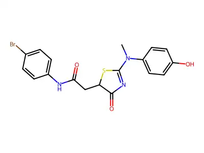 N-(4-bromophenyl)-2-{2-[(4-hydroxyphenyl)(methyl)amino]-4-oxo-4,5-dihydro-1,3-thiazol-5-yl}acetamide structure
