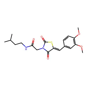 2-[(5Z)-5-(3,4-dimethoxybenzylidene)-2,4-dioxo-1,3-thiazolidin-3-yl]-N-(3-methylbutyl)acetamide structure