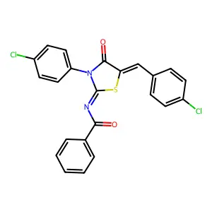 N-[(2Z,5Z)-5-(4-chlorobenzylidene)-3-(4-chlorophenyl)-4-oxo-1,3-thiazolidin-2-ylidene]benzamide structure