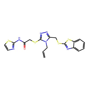 2-[5-(benzothiazol-2-ylthiomethyl)-4-prop-2-enyl(1,2,4-triazol-3-ylthio)]-N-(1,3-thiazol-2-yl)acetamide structure