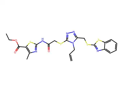 ethyl 2-{2-[5-(benzothiazol-2-ylthiomethyl)-4-prop-2-enyl(1,2,4-triazol-3-ylth io)]acetylamino}-4-methyl-1,3-thiazole-5-carboxylate structure
