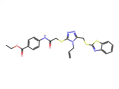 ethyl 4-{2-[5-(benzothiazol-2-ylthiomethyl)-4-prop-2-enyl-1,2,4-triazol-3-ylth io]acetylamino}benzoate structure