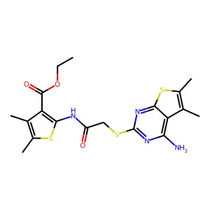 ethyl 2-({[(4-amino-5,6-dimethylthieno[2,3-d]pyrimidin-2-yl)sulfanyl]acetyl}amino)-4,5-dimethylthiophene-3-carboxylate structure